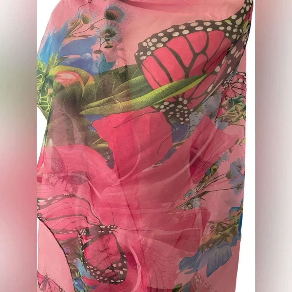 BEAUTIFUL SHEER PINK OVERSIZED‎ SCARF WITH BUTTERFLIES